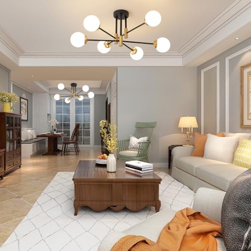 Image of Biewalk Sputnik Ceiling Light Fixture 6 Light with Milk White Glass Shade