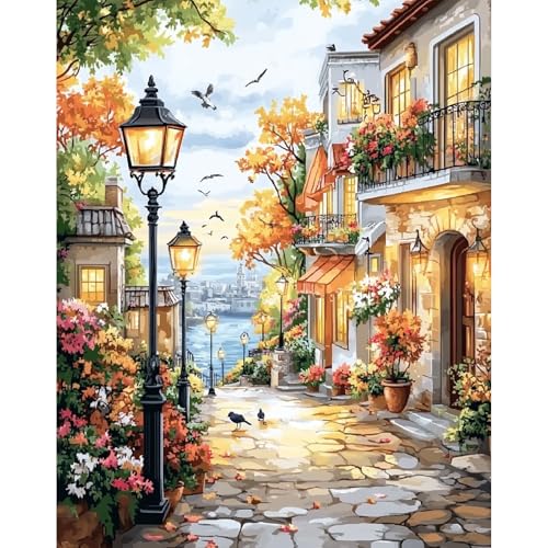 DAERLE Pintar por Numeros Adultos, Paisaje, DIY Painting by Numbers Kits, Paisaje florido, Cuadros para Pintar por Numeros Pinturas Acrilicos, decoración para el hogar 40x50cm Sin Marco