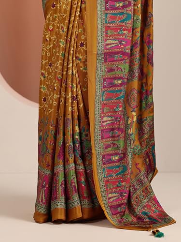 Image of Libas Printed Crepe Saree for Women With Unstitched Blouse Piece | Traditional Saree for Party & Wedding