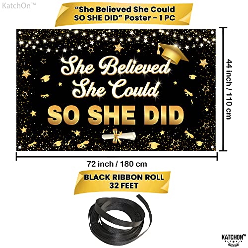 Image of KatchOn, She Believed She Could So She Did Banner - XtraLarge, 72x44 Inch | Graduation Banner Class of 2026 for Graduation Decorations 2026 | Congratulations Grad Party Decorations