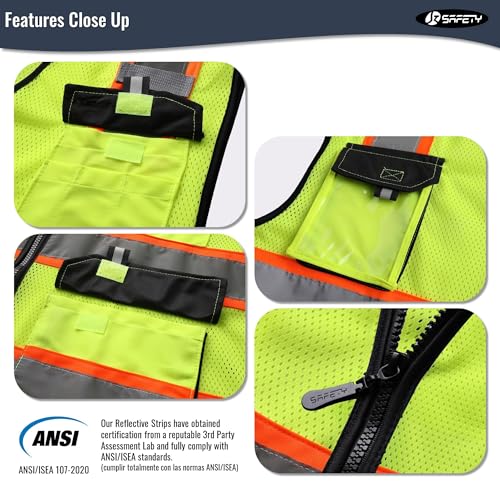 Image of JKSafety Hi Vis Reflective Safety Vests for Men Women High Visibility Vest with Pockets Mesh Fabric Construction Safety Apparel Neon Vest for Work (220-Yellow S)