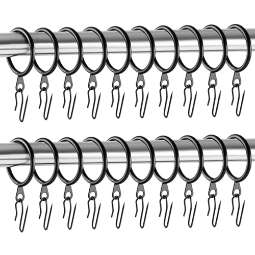 50 Pieces Metal Drapery Curtain Rings with 50 Pieces Curtain Pin Hooks, 1.18 Inch Inner Diameter Curtain Hanging Rings Metal Curtain Rings for Shower Window Door Curtain Drapes(Black)