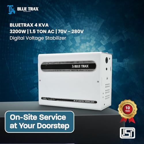 Image of BLUETRAX 4 KVA 3200W Voltage Stabilizer | 130V-300V | Copper Automatic Hanging Digital Multipurpose | For All Inverter & Non-Inverter up to 1.5 Ton AC | ISI Certified | 10 Years Warranty
