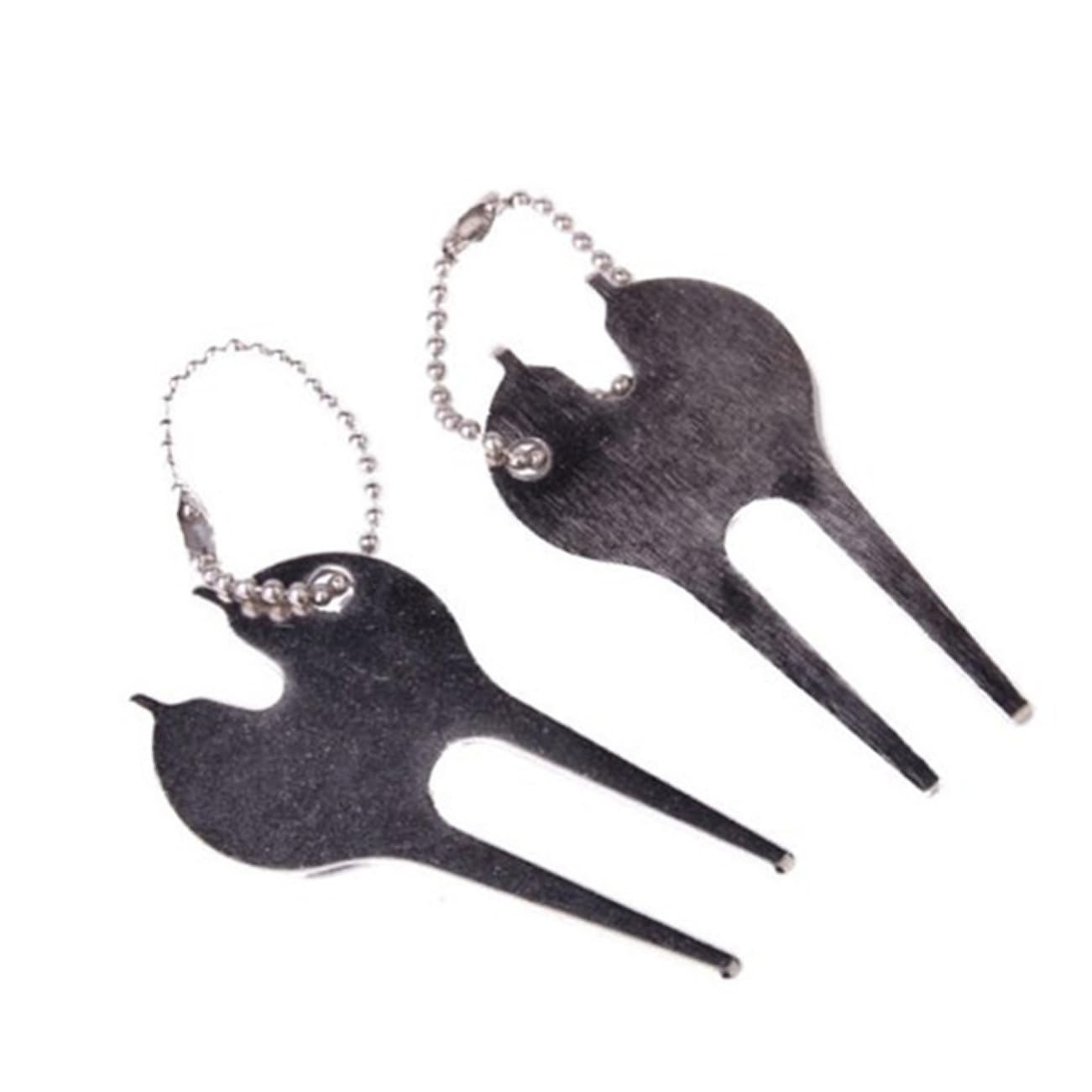 Happyyami Green Divot Forks 2 Piece Golf Divot Tool Set Lightweight Alloy Trim Grass Remove Tacks Attach to Keys or Bags