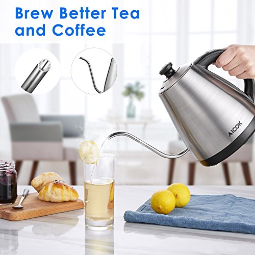 Aicok Electric Kettle [Upgrade] Electric Gooseneck Kettle with Temperature Control 104°F-212°F, Pour Over Coffee Kettle 1.0L Full Stainless Steel Interior & LED Display, Fast Tea Kettle 1000W - Thumbnail 3