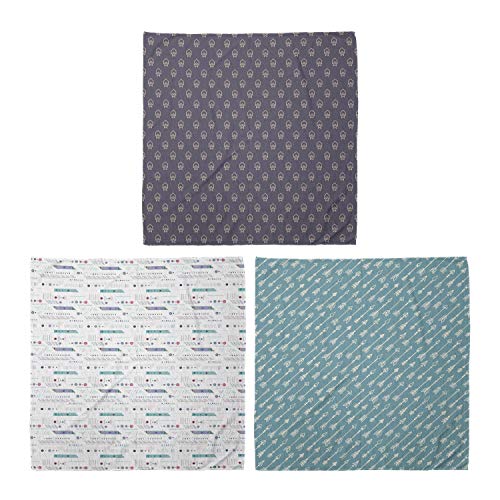 ABAKUHAUS Unisex Bandana, Basic und Zusammenfassung Moderne geometrische Formationen Vintage Design Aztec, 3er Pack, Mehrfarbig