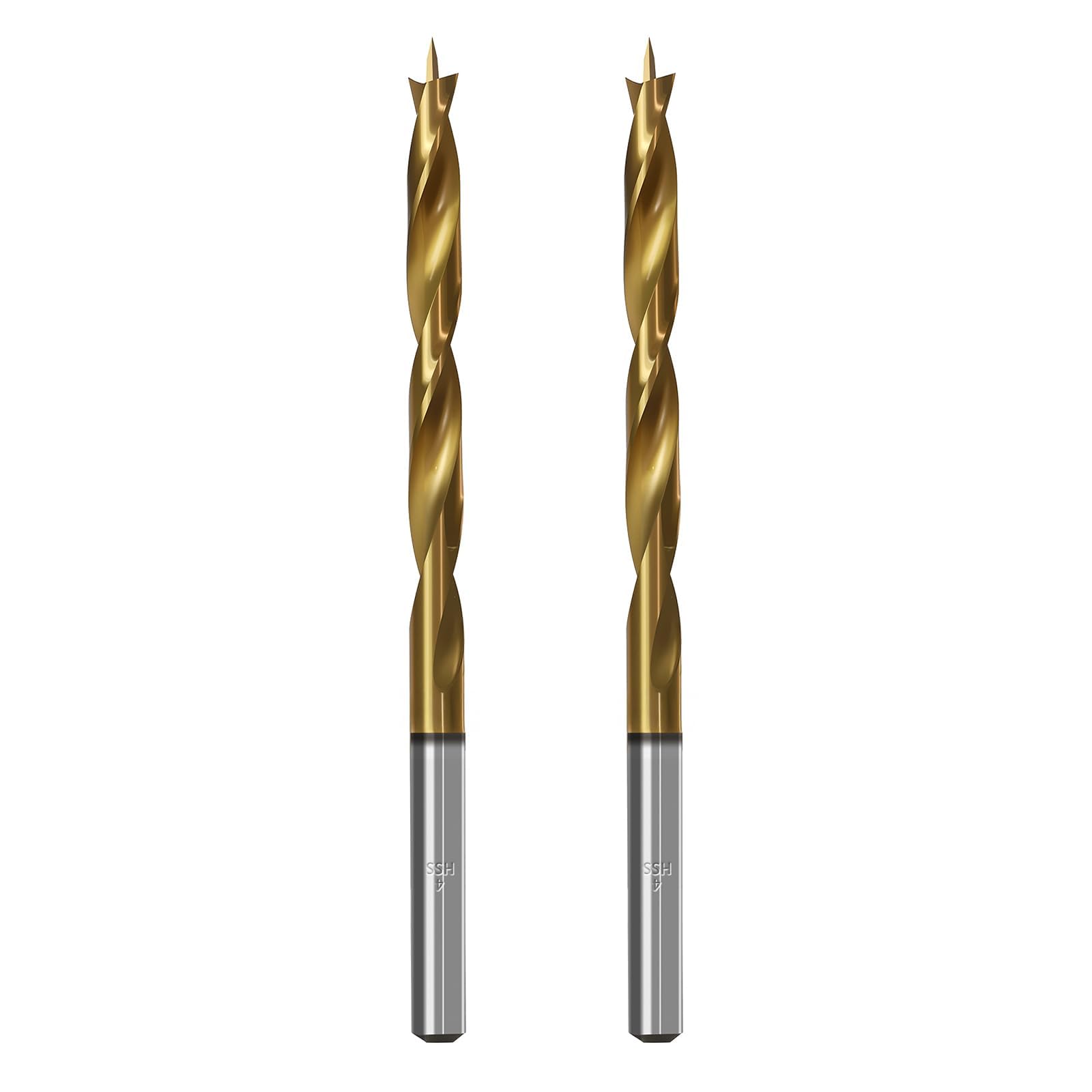 Brad Point Wood Drill Bits for Woodworking, 4mm (3/16") Brad Point Drill, High Speed Steel Metric Brad Point Drill Bits with Double Flutes Design for Soft & Hard Woods MDF Acrylic, 2 Pcs