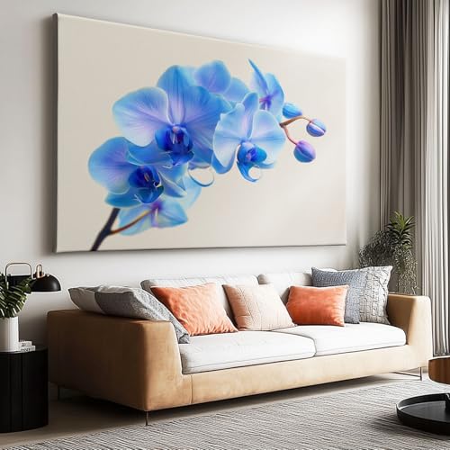 Générique Tableau Decoration Murale Orchidée Bleue 140x70cm Impression sur Toile avec Cadre, Tableau sur Toile Art Décoratif Moderne Maison Salon Chambre