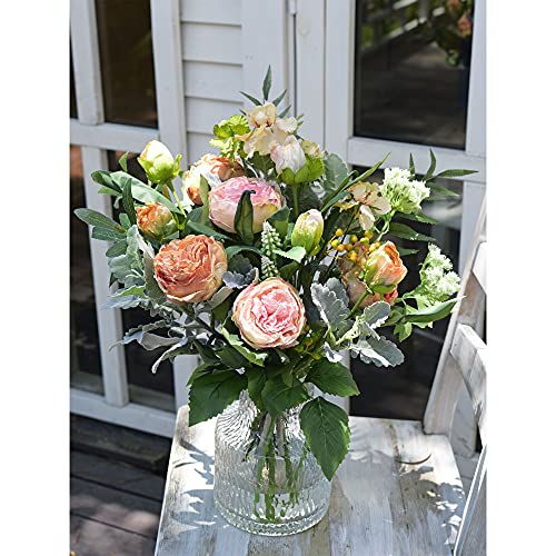 Image of FiveSeasonStuff Vintage Dusty Coral Pink Peonies - Artificial Silk Flowers with Intentional Aged, Naturally Textured Petals, 6 Stems