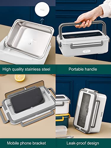 Rhudaky Electric Lunch Box Food Heater 80W/60Oz, 3 In 1 Heated Lunch Boxes For Adults,Portable Food Warmer Self Heating Box For Men With Large Insulated Lunch Bag For Women #TOP5