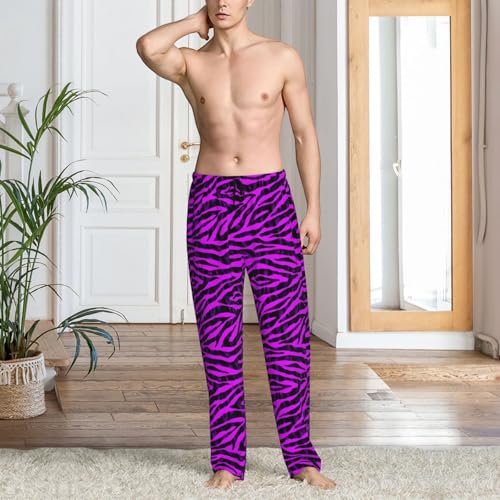 Mens Pajama Pants - Black Purple Zebra Print Soft Sleep Lounge Pants For Men, Casual Pj Bottoms With Pockets2