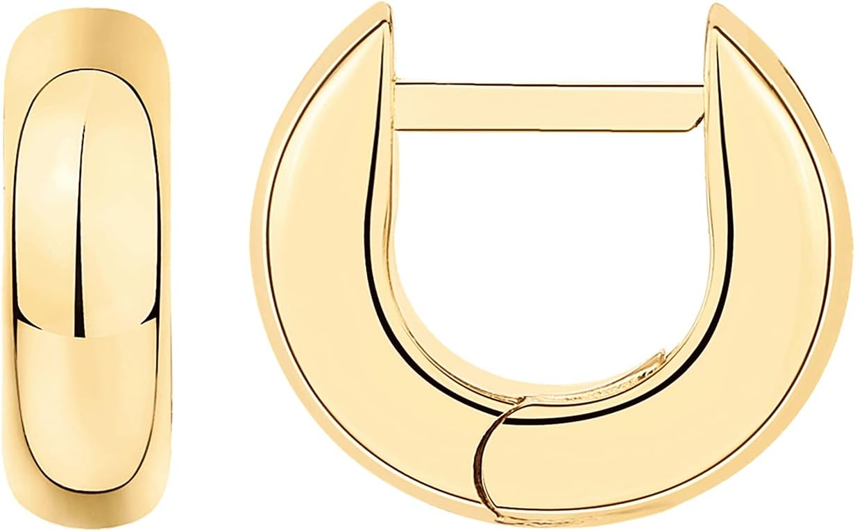 14K Gold Plated Chunky Huggies Earrings for Women - 925 Sterling Silver Posts Small Gold Huggie Hoop Earrings - Ultra Thick Hoops Trendy Jewelry
