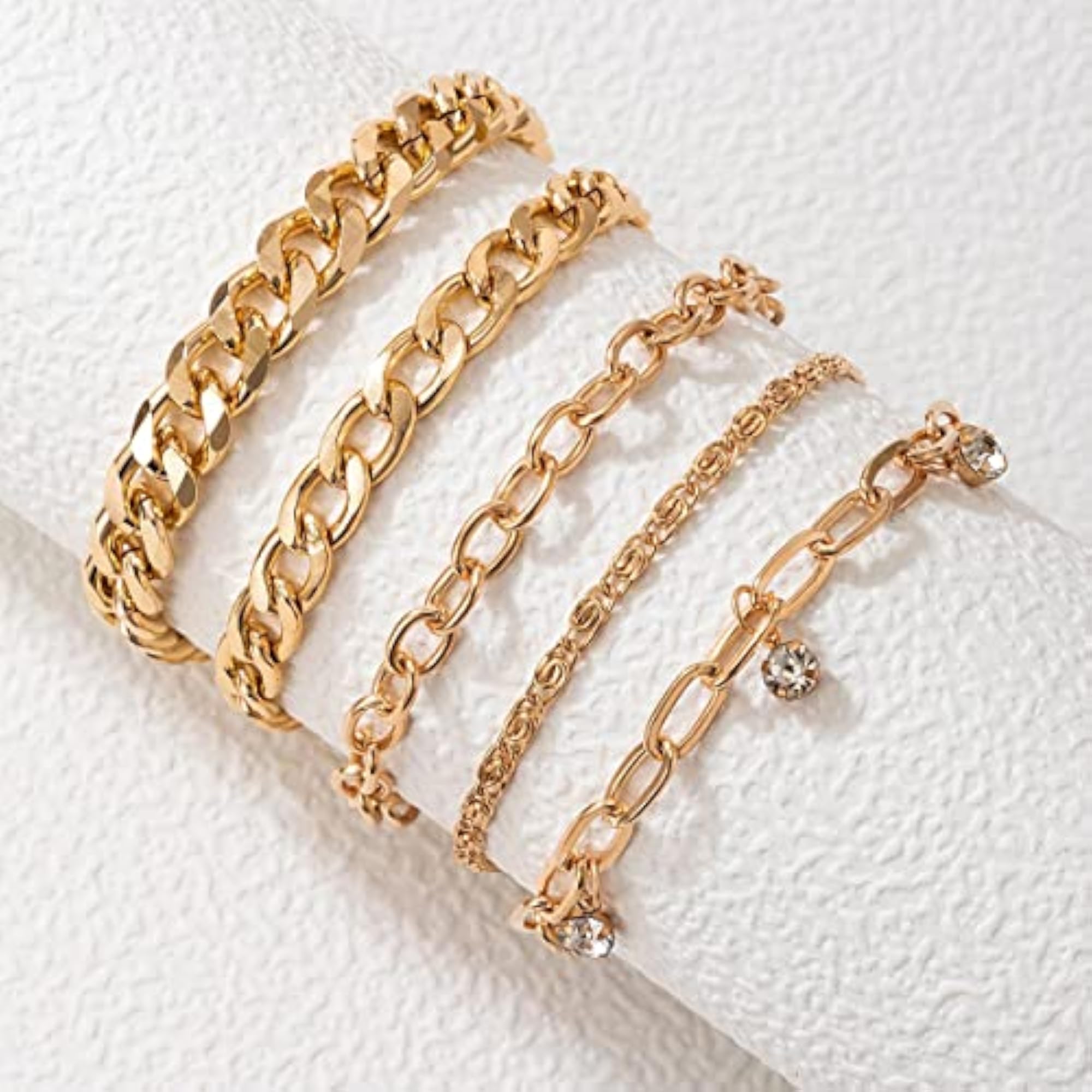 Contemporary Stackable Bracelet Set - Plated & Toned - Set of 5