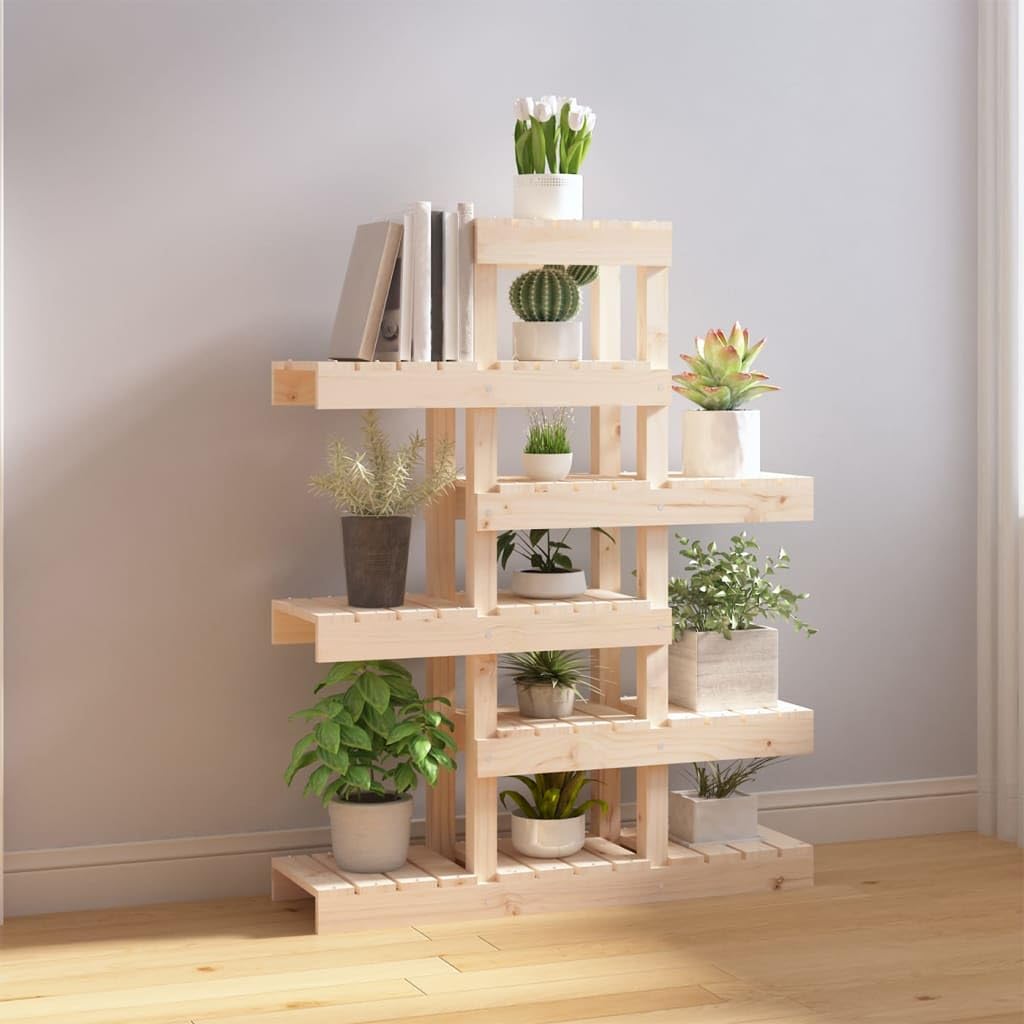 Pflanzenständer Holz 85x25x109,5 cm - Pflanzregal Mehrstöckig aus Massivholz Kiefer, Blumenständer für Innen und Außen, Blumenregal für Wohnzimmer, Balkon und Garten