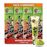 Pasta de wasabi en tubo, ideal para el sushi, el sashimi y los nigiris, Auténtico Aroma y Sabor Picante, lista para consumir, Formato tubo, Disponible en pack de 4 unidades de 43 gr