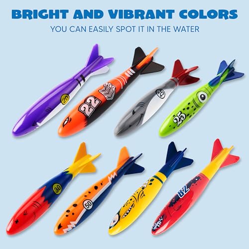 image for JOYIN 8 Pack Pool Toys, Shark Underwater Diving Toys, Colorful Swimmin