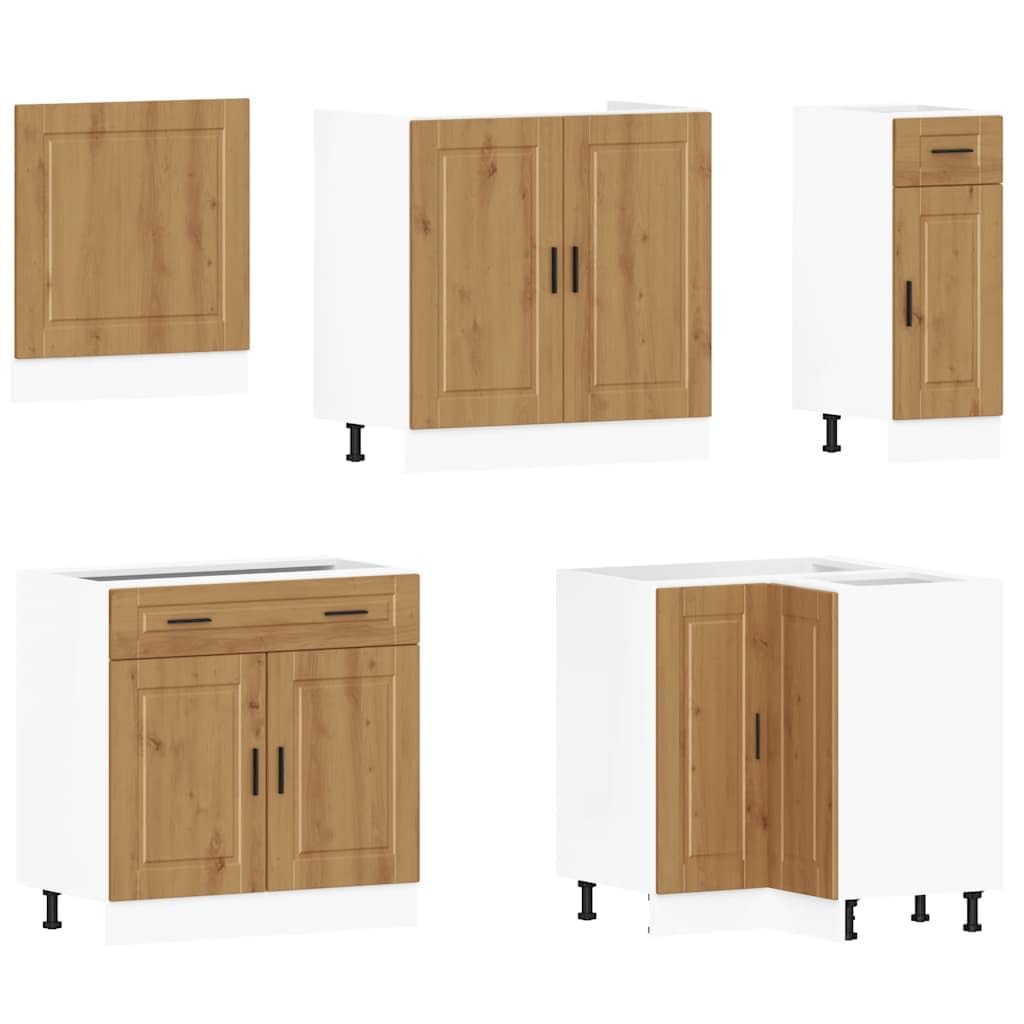 11-TLG. Küchenzeile Porto Artisan-Eiche, Küchenschrank-Set aus Holzwerkstoff, Modulares Küchenmöbel-Set mit Spülenunterschrank, Hängeschränken und Eckunterschrank für viel Stauraum