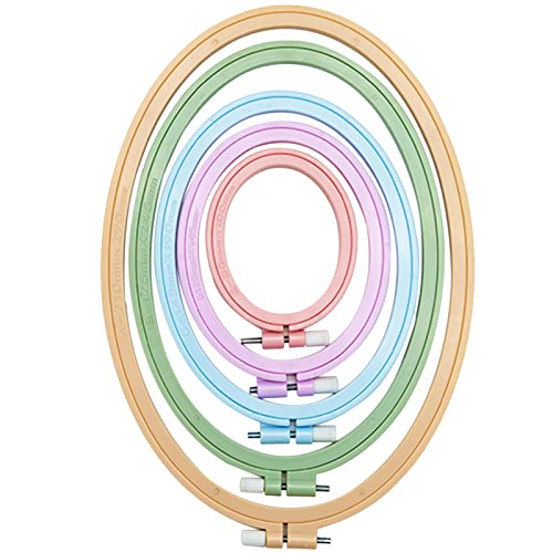LAMXD 5 Pieces Embroidery Hoop Rectangle Oval Shape Embroidery Frame Cross Stitch Hoop Sewing Tool for Art Craft Handy Sewing (Multicolor),with Gold Eye Embroidery Needles
