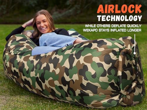 Image of WEKAPO Inflatable Sun Lounger, Air Sofa, Hammock, Portable, Waterproof and Leak-Proof, Ideal for Backyard, Beach, Travel, Camping, Picnics and Music Festivals