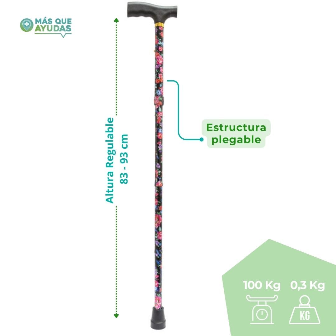 Bastón para Mayores y Adultos Basic, Plegable y Portátil, Altura Ajustable 83-93 cm, Puño Resistente contra Golpes, Bastón para Caminar y Pasear, 320 g