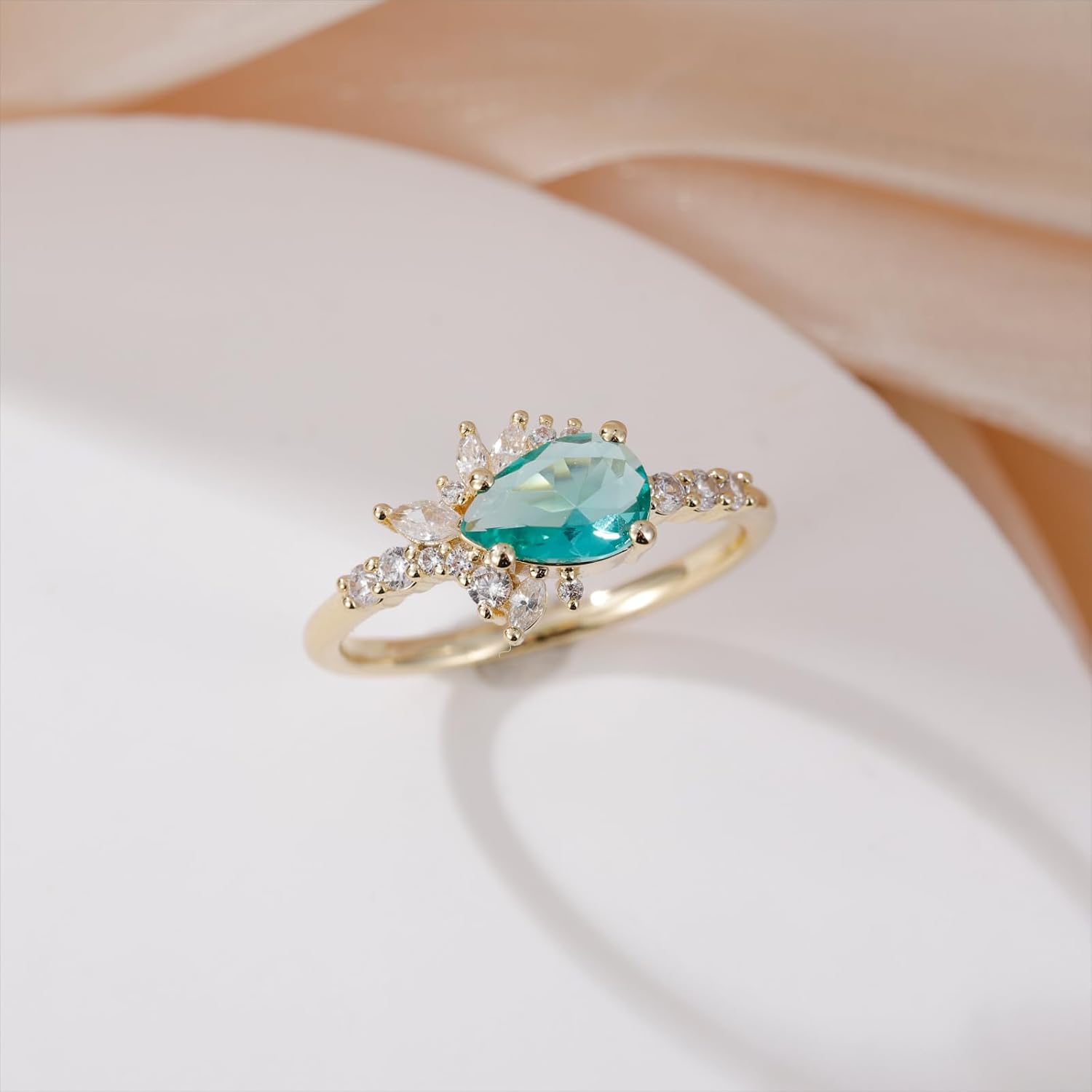 1CT Engagement Rings for Women Pear Cut Created Blue Aquamarine Cubic Zirconia Wedding Band Promise Rings for Her Size 5-10 - Image 3