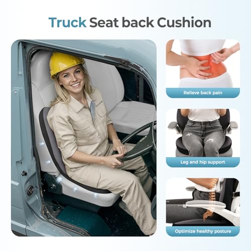 Image of FLORICH 2 in1 Truck Seat Cushion and Lumbar Support Pillow Memory Foam Car Seat Cushion with Adjustable Strap for Truck Driver Long Drives, Fits Semi Truck Seat,Car,Office&Gaming Chair(Light Black)