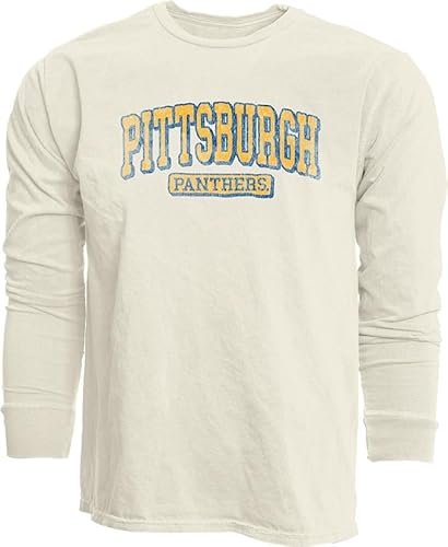 Pittsburgh Panthers NCAA Officially Licensed Long Sleeve T-Shirt Ivory Dyed Ringspun Vintage, XX-Large