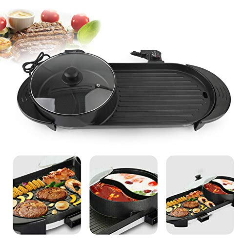 Topteng 2 in 1 Hot Pot Grill, Portable Electric Hot Pot Indoor Barbecue Grill Non-Stick Teppanyaki Pan Shabu Shabu Hot Pot Korean BBQ Grill