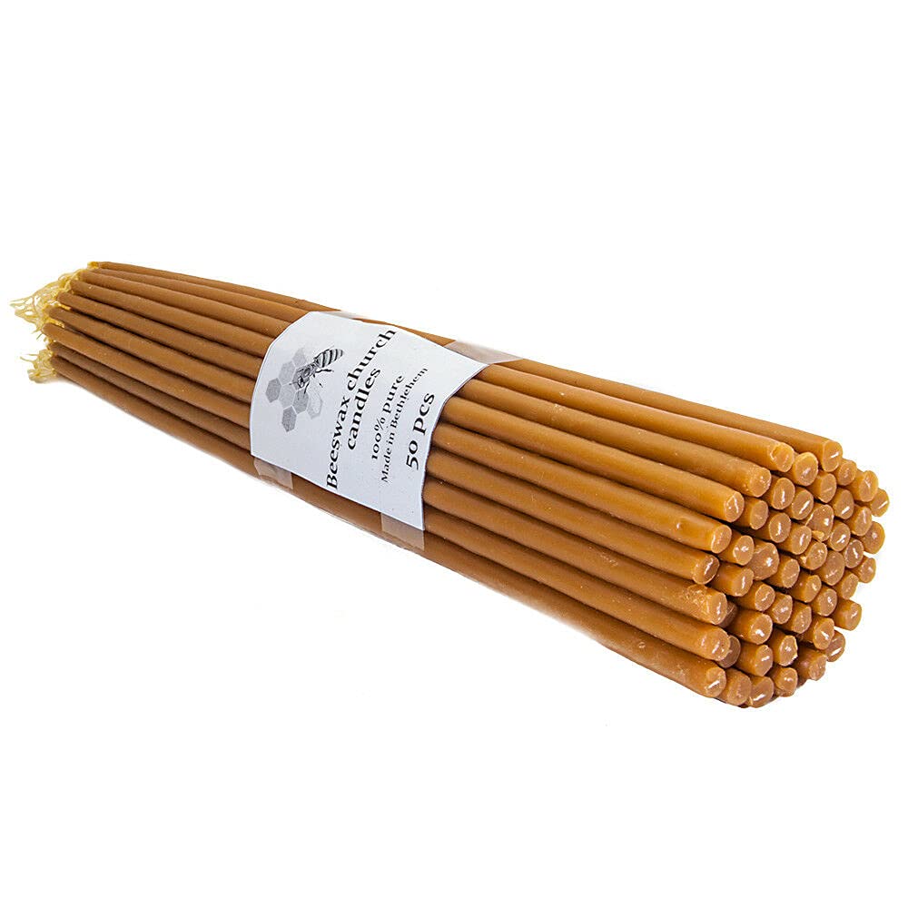 50pcs Consecrated Holy Beeswax Taper Candles Blessed Jesus Christ Church from Israel 11