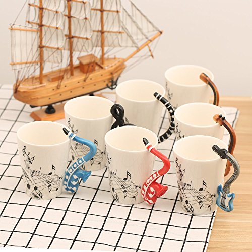 Guitar Music Unique Handle Art Musical Notes Holds Tea Coffee Milk Ceramic Mug Cup 12 Oz Best,Black