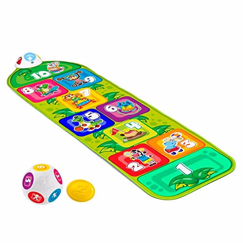 GIOCO DEI COLORI: Il pannello elettronico indica al bambino il colore del tappeto su cui saltare e riconosce se ha raggiunto la casella corretta, emettendo luci e suoni di incoraggiamento