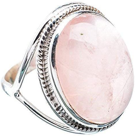 Navya Craft Rose Quartz 925 Solid Sterling Silver Handmade Statement Pink Gemstone Women Ring