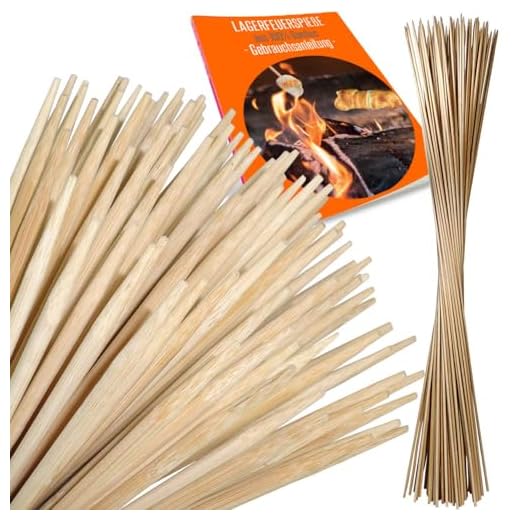 100 Stockbrot Spieße - Lagerfeuer Spieße lang (Grillspieße Lagerfeuer) 90 cm - Ø 6mm aus 100% Bambus als Marshmallow Spieße als Ersatz für Stockbrot Stöcke - Feuerschale - inkl. Ratgeber