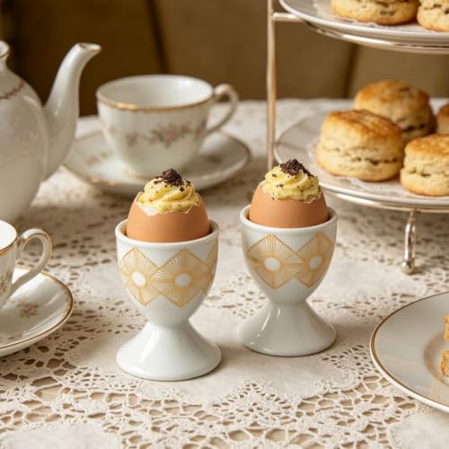 Image of Cinf Ceramic Egg Cups, Set of 2, Art Deco Boiled Egg Holders for Breakfast