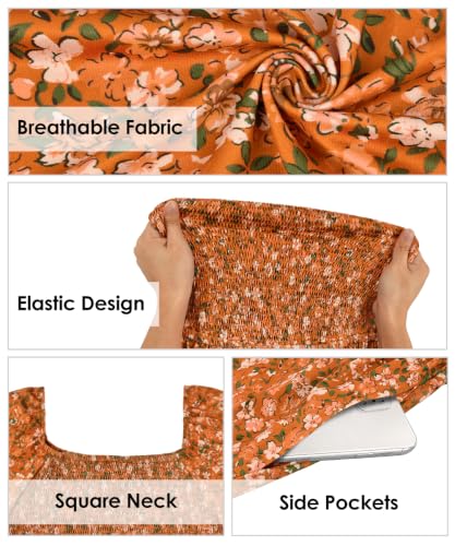Image of RITERA Plus Size Dresses for Curvy Women Square Neck Short Sleeve Summer Floral Smocked Maxi Dress with Pocket XL-5XL