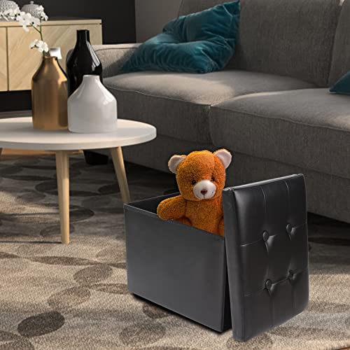 Image of ALASDO Storage Ottoman Footrest Stool Small Ottoman with Storage Foldable Ottoman Leather Foot Rest Footstool Bench for Living Room 17x13x13inches Black