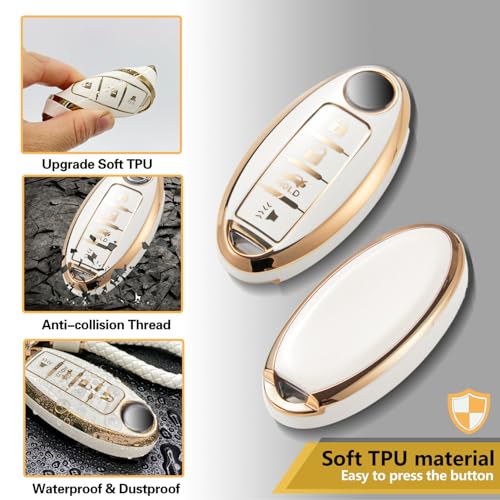 Image of for Nissan Key Fob Cover with Luxury Diamond Bling Braided Rope Keychain, Upgraded Soft Key Case for Nissan Key Shell (4 Button only) (Gold, Diamond Rope)