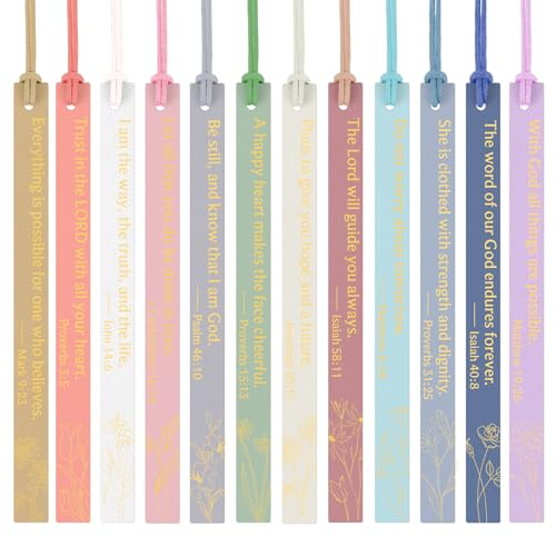 12Pcs Bible Bookmark Christian Bookmarks for Women Leather Bookmark Gifts for Women Mom Kids Book Lovers Readers Students (Pastel)