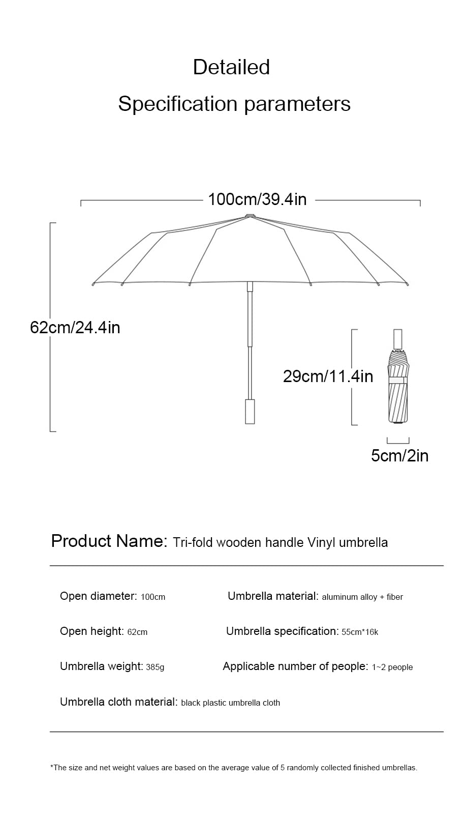 Paraguas de Viaje a Prueba de Viento Mango de Madera Vintage 16 Varillas protección UV, Eje de Acero Fuerte, Plegable y portátil - Mochila, Coche, Bolso Paraguas para Lluvia, para Hombres y Mujeres