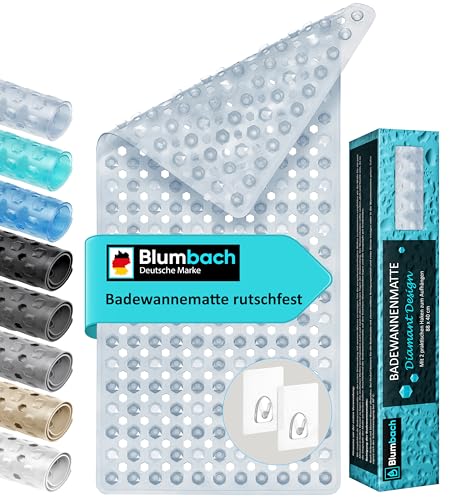 Blumbach® Badewannenmatte rutschfest 88x40cm – inkl. 2 Haken zum Trocknen | 100% BPA-frei, Sicher für Kinder & Senioren | Badematte...