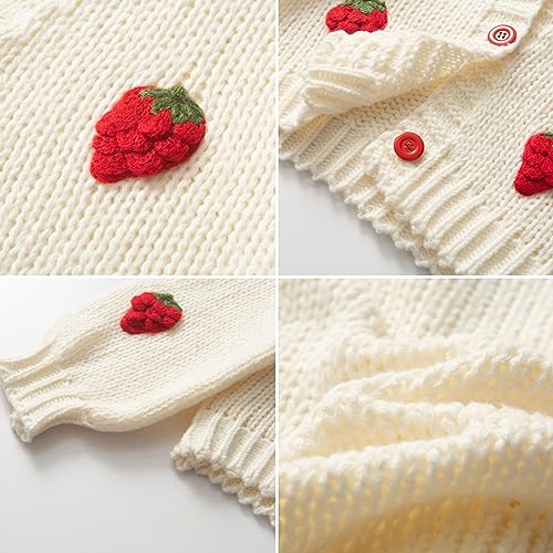 Image of FindThy Women's Kawaii Strawberry Embroidered Cardigan Long Sleeve V Neck Chunky Knitted Cardigans Tops