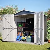 Jaxenor Gartenhaus Metall 185x142x185cm, Garten Geräteschuppen Metall mit Klapptür, Gartenschrank Wasserdicht für Outdoor Terrasse, Gerätehaus, Grau