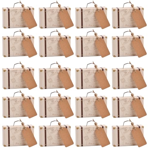 Shengxi 50 Pièces Mini Boîte de Valise en Papier Kraft, Vintage Coffret Cadeau de Faveurs de Mariage Boîtes à Dragées en Forme de Valise avec Papier Kraft...