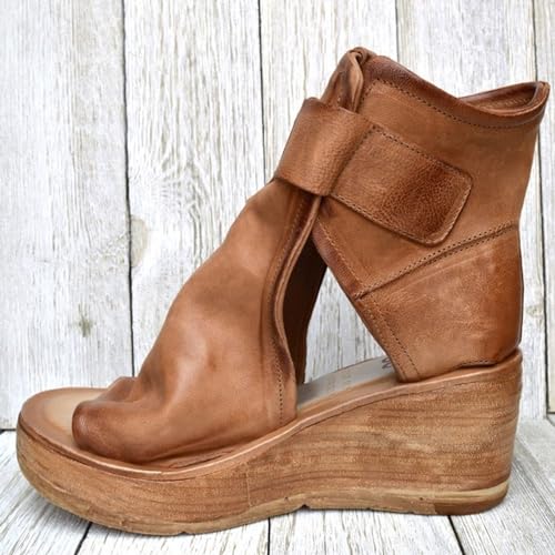 Fashion Ladies Leather Open Toe Summer Casual Beach Shoes Wedge Sandal Retro Round Head Slope Fish Mouth Thick Bottom Breathable Sandals2