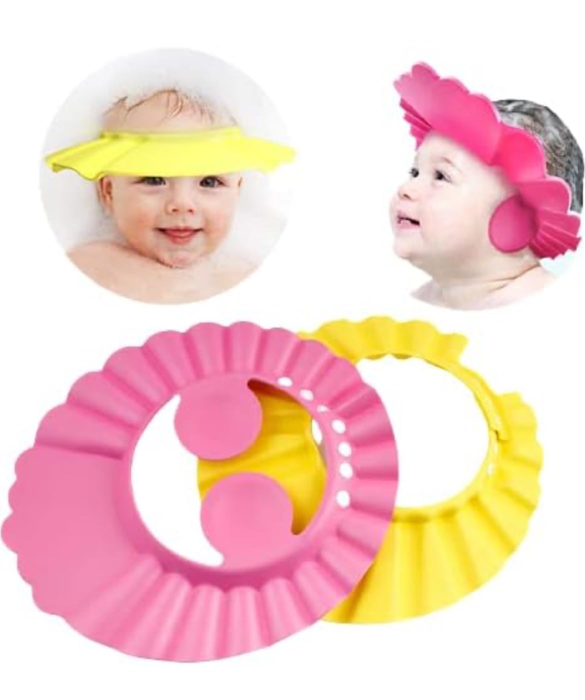 Lai Lai Baby Shower Cap Shower Cap for Kids 0-9 Years Adjustable Silicone Crown with Eye & Ear Protection Waterproof Bathing Hat for Washing Hair Multicolor-image-45