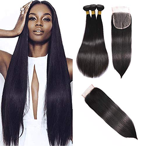 Annina 8A Brazilian Straight Hair With Closure 16 18 20 With 14 Closure