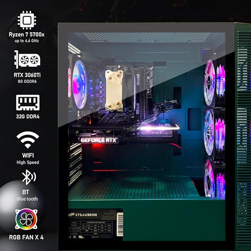 Image of STGAubron Gaming PC Desktop, GeForce RTX 3060 Ti 8G, AMD Ryzen 7 5700X up to 4.6G, 32G DDR4, 1T SSD, WiFi 6, BT 5.0, RGB Fan x 4, Windows 11 Home