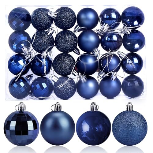 Lot de 24 Boules De Noël Bleu Marine 4cm Arbre De Noël Boules Boule De Porte Murale Ornements Décorations Arbre Balles Décoratives Vacances Fourniture De Fête De Mariage Maison Festival Décors