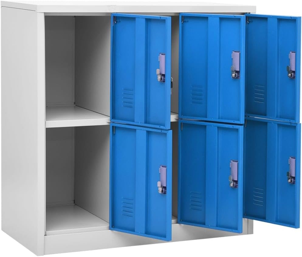 Grey Blue Steel Metal Storage Cabinet Set of 2 6-Door Employee Lockers Office Home Storage Shelves 35.4x17.7x36.4