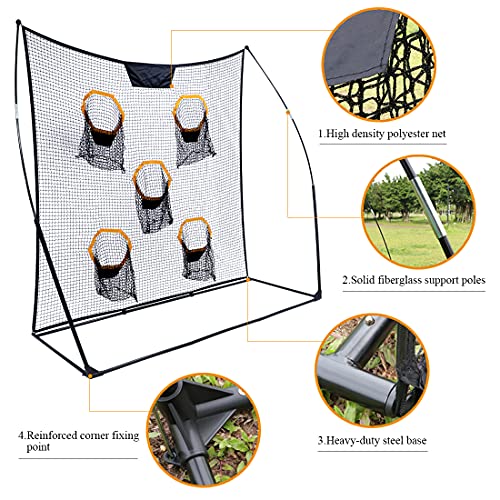 Vancl Football Training Net Portable 7X7Ft Knotless Quarterback Throwing Net For Improving Football Accuracy Throwing With 5 Target Pockets &Carry Bag #TOP2